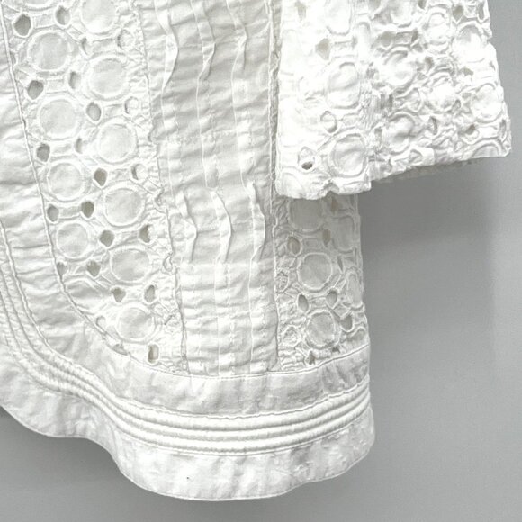 Chico's Women's White Eyelet Cotton Long Sleeve Open Front Jacket Size 3 - Picture 5 of 16